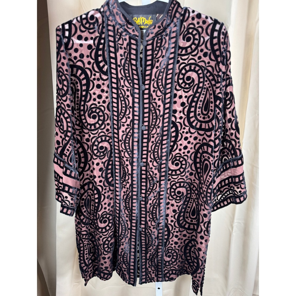 Vintage 90s Bob Mackie Wearable Art Burnout Velvet Silk Sheer Jacket (Oversized)